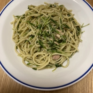 豆苗とツナのバジルソースパスタ